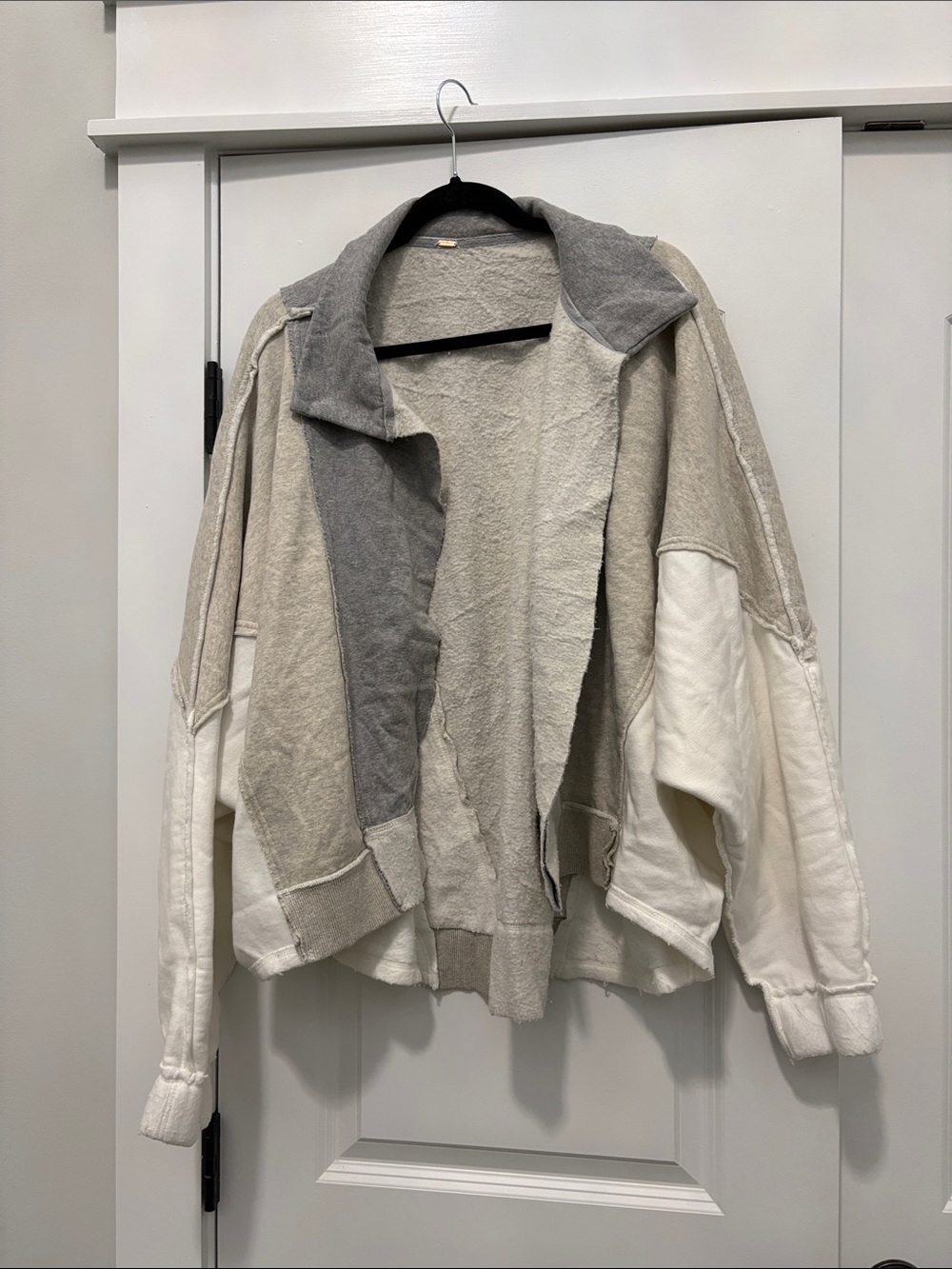 Free People sidewalk Patchwork Open sweatshirt  - Cream, Gray, White